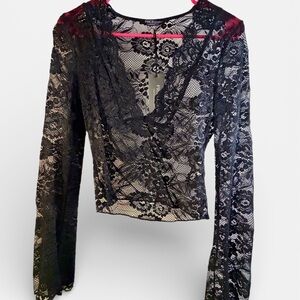Chic Black Lace V-Neck Blouse